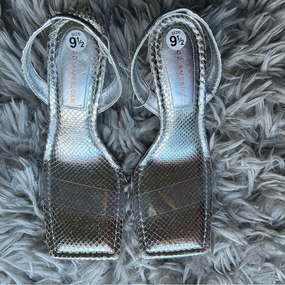 Good American silver square toe high heel sandals women's shoe size 9.5 - Picture 3 of 11